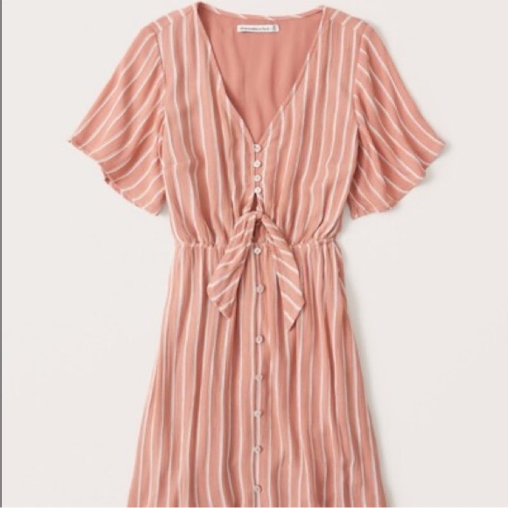Abercrombie and fitch striped button up tie front dress size small TALL‎